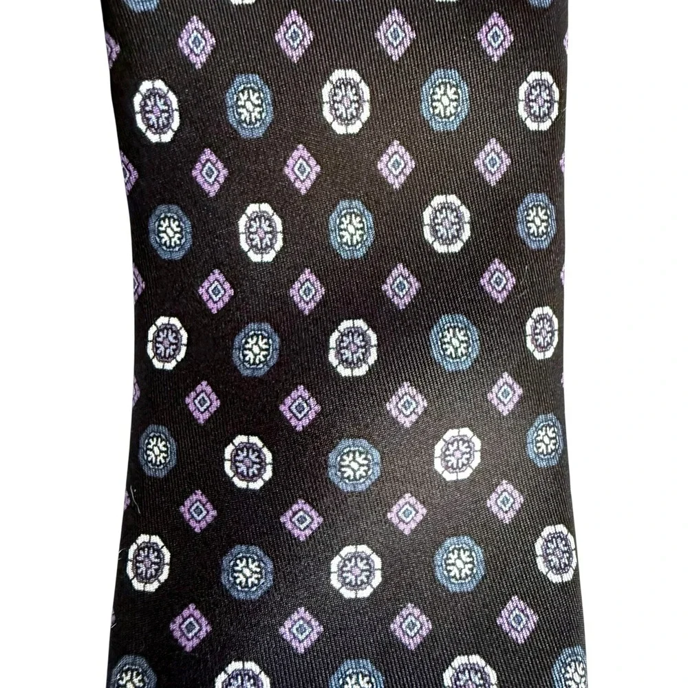 Hugo Boss‎ Mens Black Silk Tie Purple Diamond Print Narrow NWT
